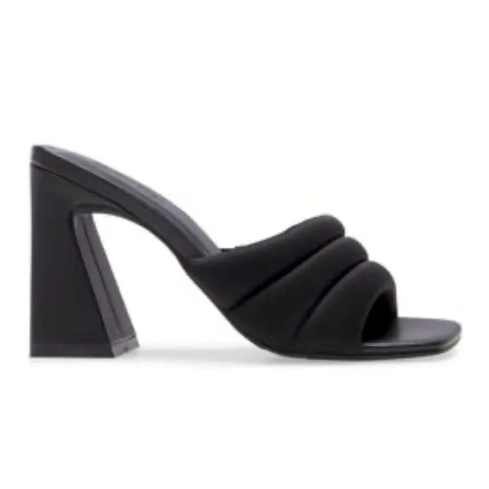 Open Edit Sandals Size 6.5 Black Open Toe Block Heel‎ Fabric Upper